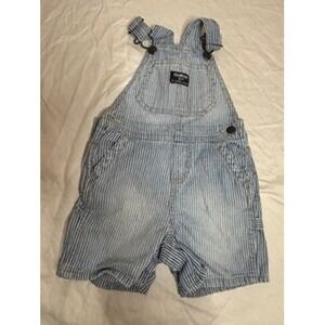 vintage OshKosh B'gosh Blue White Stripe Denim Shortalls Overalls Kids 24M